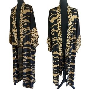 Sheer Full Length Maxi Kimono Brown Black Zebra & Animal Print, X-Large NWOT
